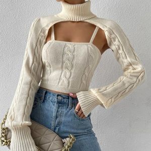 Turtle Neck Cable Knit Sweater & Cami Knit